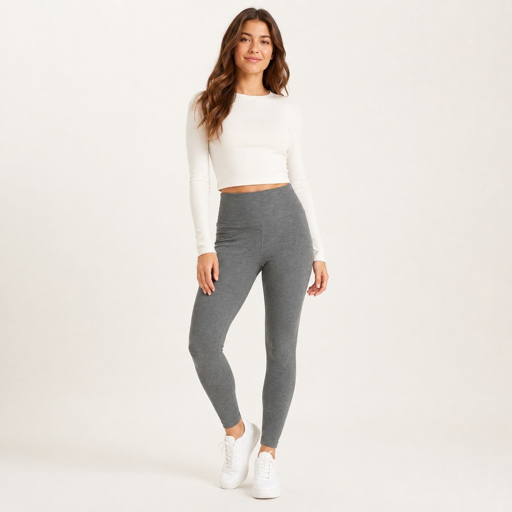 Tommy John Womens Waffle Knit Thermal Leggings Heather Grey High Rise Small